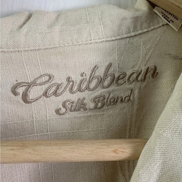 Caribbean Silk Blend Hawaiian Shirt – Leaf Imprint – Relaxed Fit – Extra Large - Picture 3 of 5